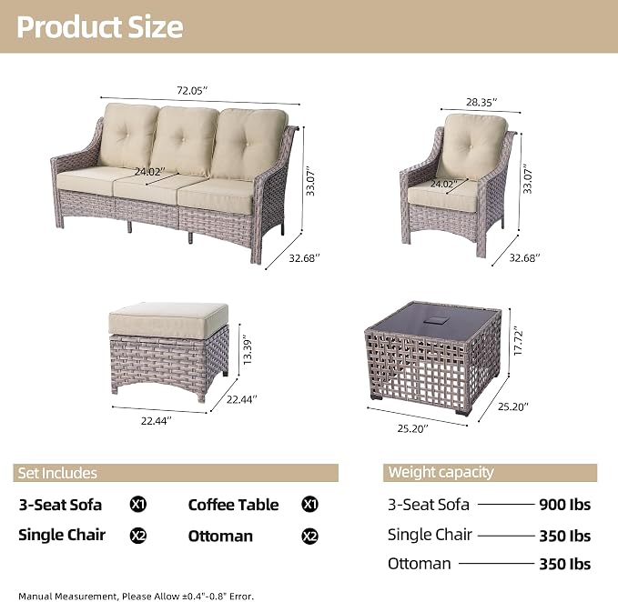 HOOOWOOO 6 Piece Patio Furniture Conversation Sets - Image 7