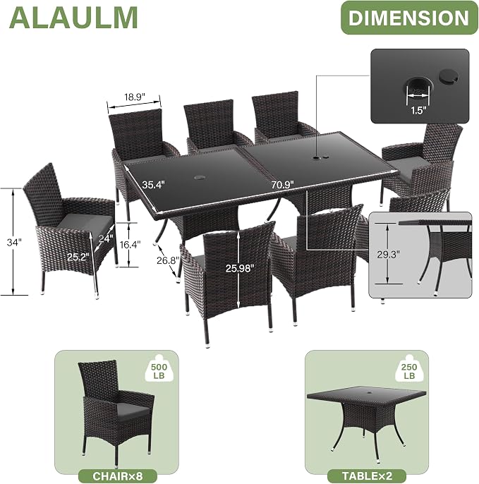 ALAULM 10 Piece Patio Dining Set All-Weather Wicker Outdoor Patio Furniture Set - Image 5