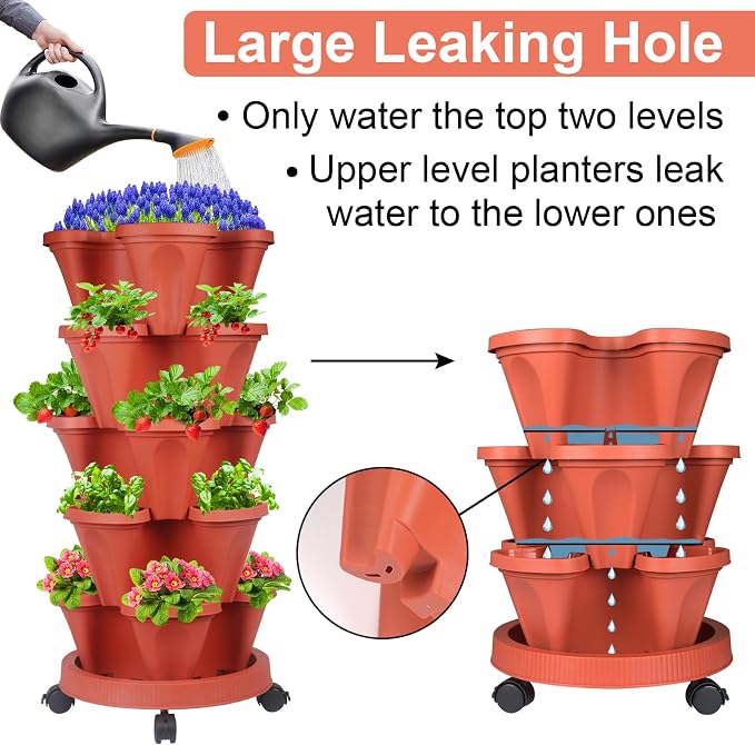 DUNCHATY Stackable Planters 5 Tier Vertical Garden Planting Tower Planters - Image 4