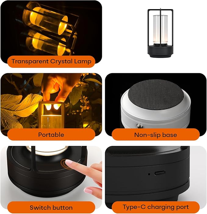 Portable Metal Table Lamp for Indoor/Outdoor, Rechargeable Cordless LED Lamp - Image 6