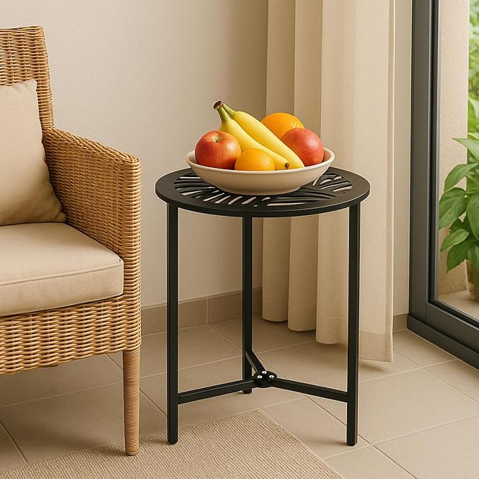 Party Zealot Set of 2 Small Round Metal Side Tables, 13-Inch Black Outdoor End - Image 6