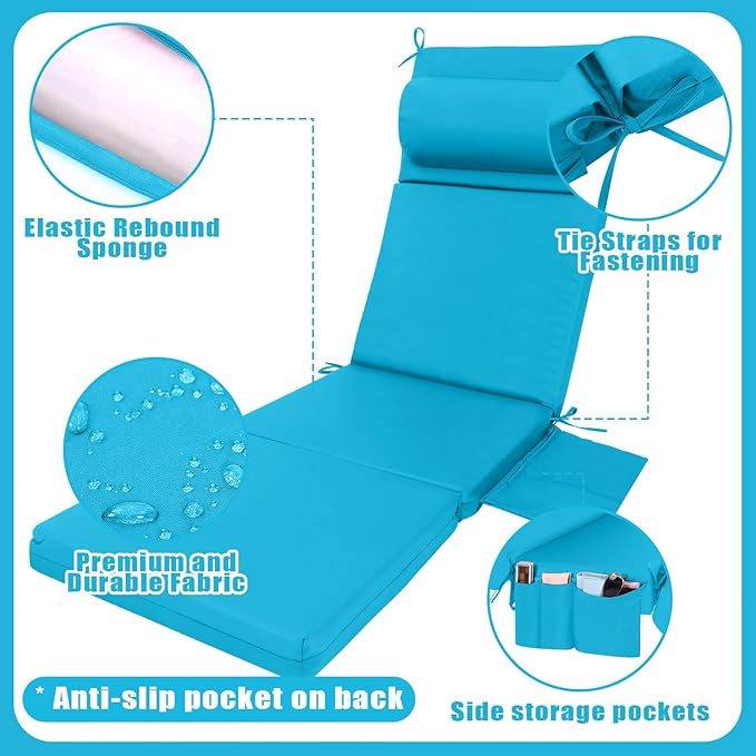 Wenqik 2 Pcs Outdoor Chaise Lounge Cushion - Image 2