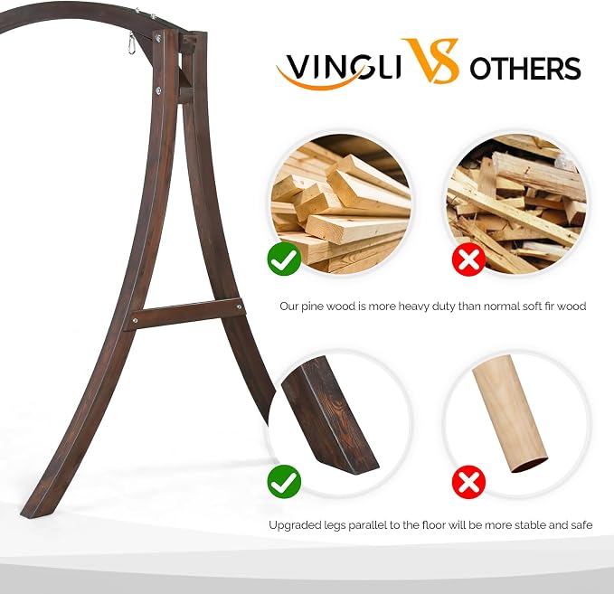 VINGLI 5FT Wooden Swing Frame, 1000LBS Heavy Duty A-Frame Porch Swing Stand - Image 2