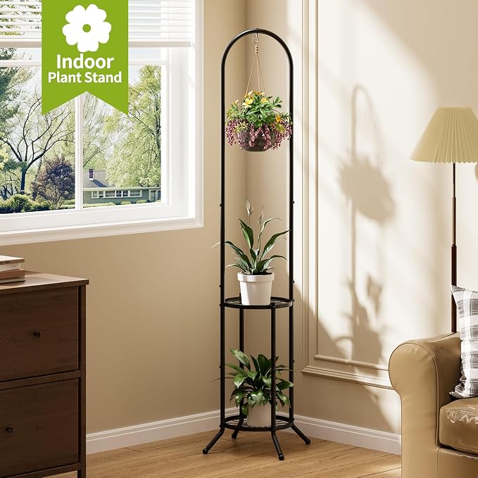 BMOSU Plant Stand with Hooks Indoor Outdoor Corner Tall Plant Stand Heavy-Duty - Image 4