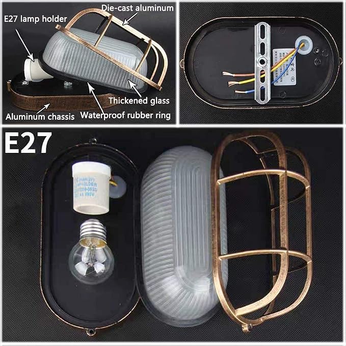 2-Pack Outdoor Oval Wall Lights, 8.3"Nautical Bulkhead Sconce, Flush Mount - Image 4