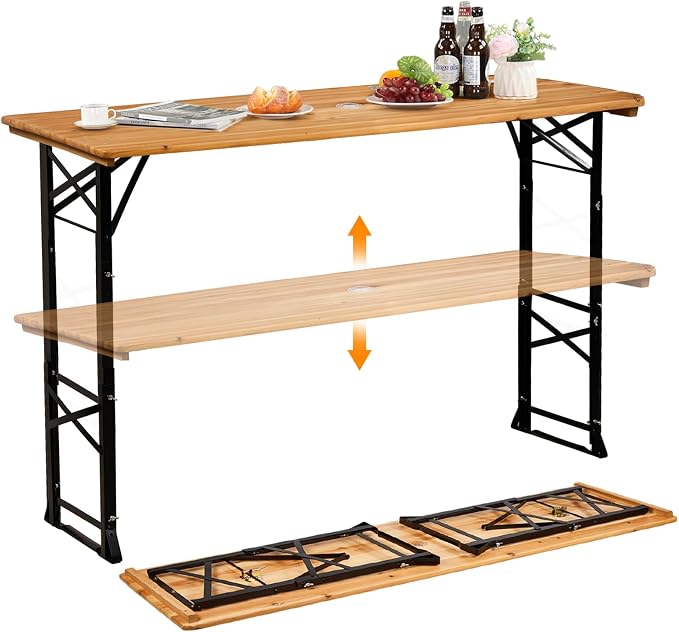 VINGLI 67 Inch Wooden Folding Picnic Table, Picnic Beer Table by VINGLI