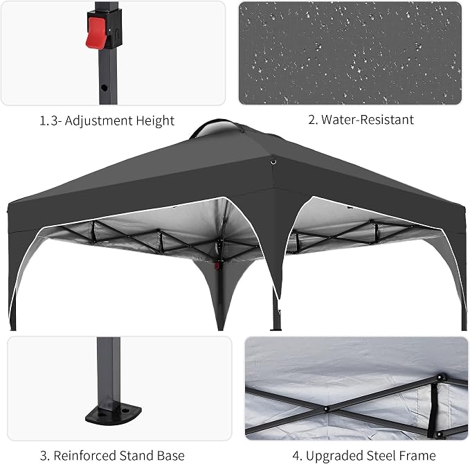 GDY 10x10 Pop Up Canopy Tent, Easy-Setup Gazebo, Outdoor Canopy - Image 3