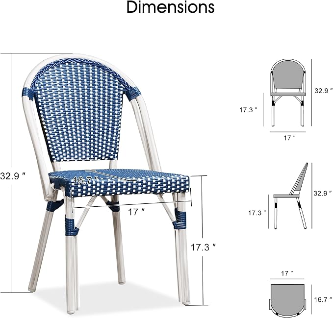 PURPLE LEAF Dining Chair Set of 2 Outdoor French Bistro Chairs Hand-Woven - Image 2