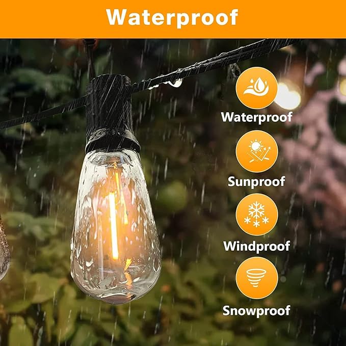 GLUROO Outdoor String Lights 180FT, 90+6Pcs Vintage Bulbs Shatterproof 2700K - Image 2