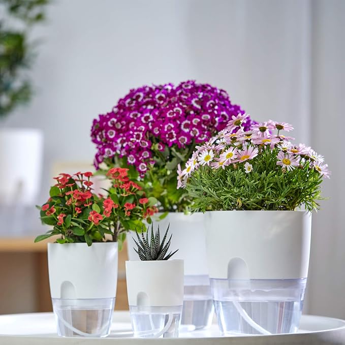 Self Watering Pots for Indoor Plants, 5 Pack 6/4.1/3.2 Inch Flower Pot Modern - Image 2