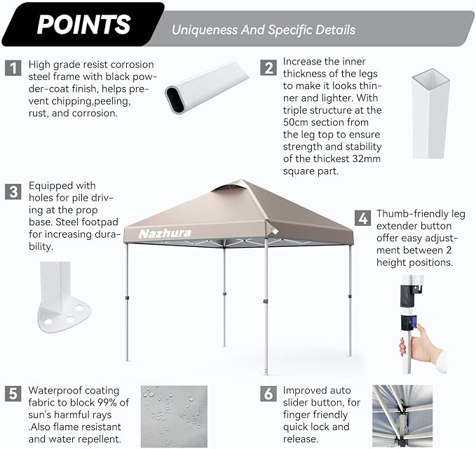 Nazhura 10' x 10' Pop Up Canopy Tent - Image 3