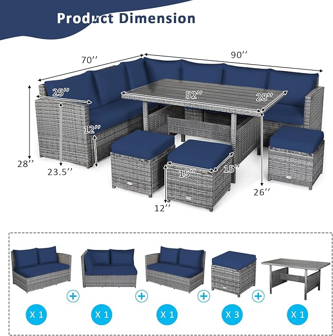 Tangkula 7 Pieces Patio Furniture Set, Outdoor Sectional Rattan Dining Sofa Set - Image 4