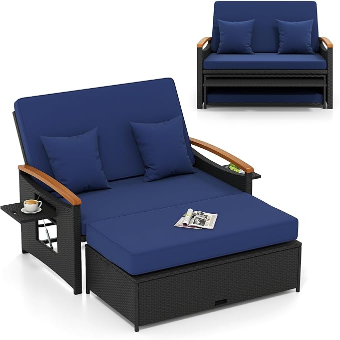 Moccha Outdoor Wicker Daybed, Patio Rattan Loveseat Sofa w/ 4-Level Adjustable by LDAILY
