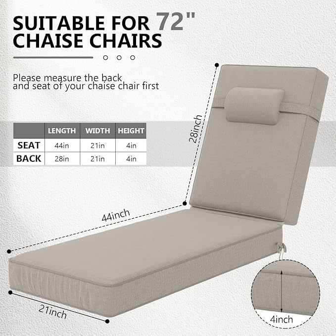 72 x 21 x 4 Inch Olefin Chaise Lounge Cushions, Lounge Chair Cushions - Image 2