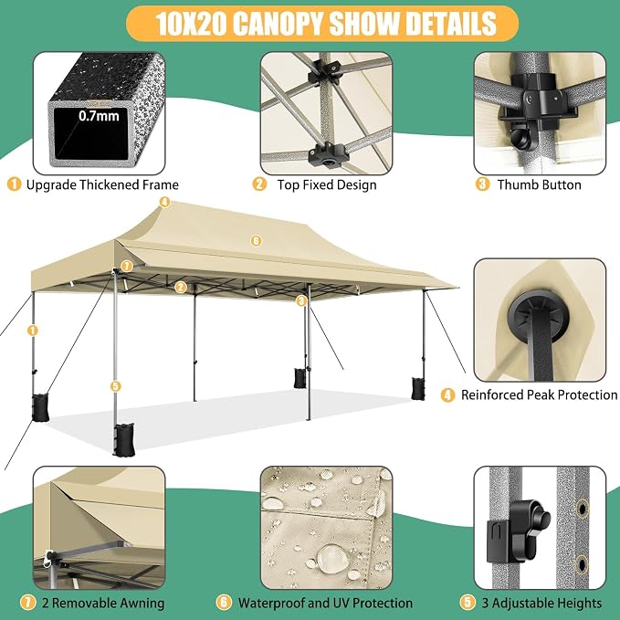 COBIZI 10x20 Pop Up Canopy Tent - Image 5