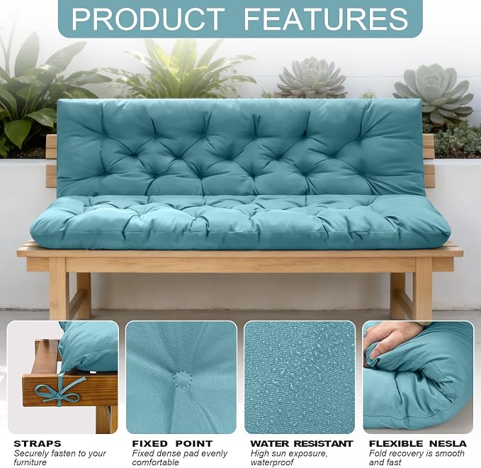 Porch Swing Cushions, Outdoor Swing Replacement Cushions 3 Seater - Image 4