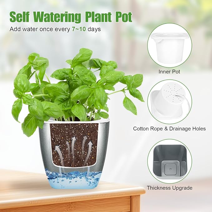 4 Pack Self Watering Pots 4-inch Decorative Flower Planters - Image 3