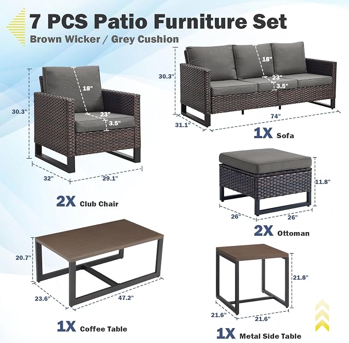 Belord 7 Piece Outdoor Furniture Patio Wicker Sofa Set, Oversize Outdoor Dining - Image 2