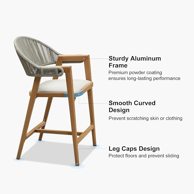 PURPLE LEAF Outdoor Counter Height Bar Stool Set of 2 Rattan Bar Chair - Image 7