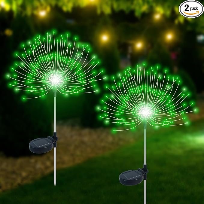 Solar Garden Lights Outdoor Waterproof, 2 Pack 120 LED Solar Firework Lights by Slyuexu