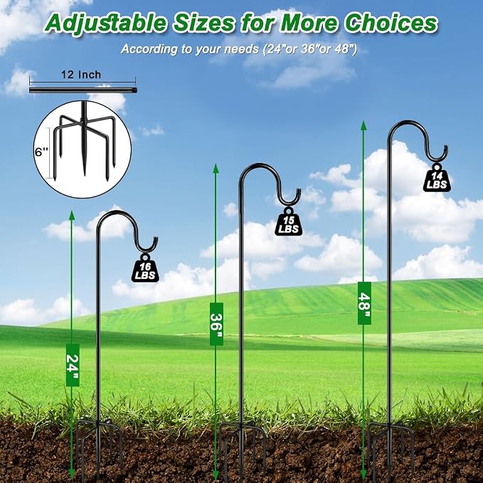 36 Inch Shepherds Hooks for Outdoor, Heavy Duty Bird Feeder Pole - Image 4