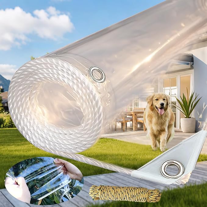 10'X12' Clear Vinyl tarp 14 Mil Thick Tarpaulin, Protects Against Water by ZGLCQSGY