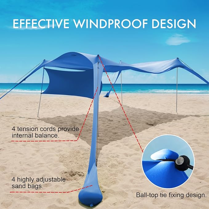Beach Canopy Tent Shade with Sidewalls 10x10FT, 6.6FT Tall, UPF50+ Sun Shelter - Image 3