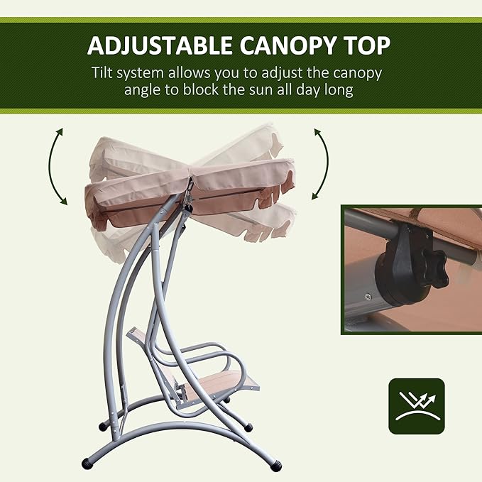 Outsunny 3-Seat Outdoor Porch Swing Chair, Patio Swing Glider - Image 3
