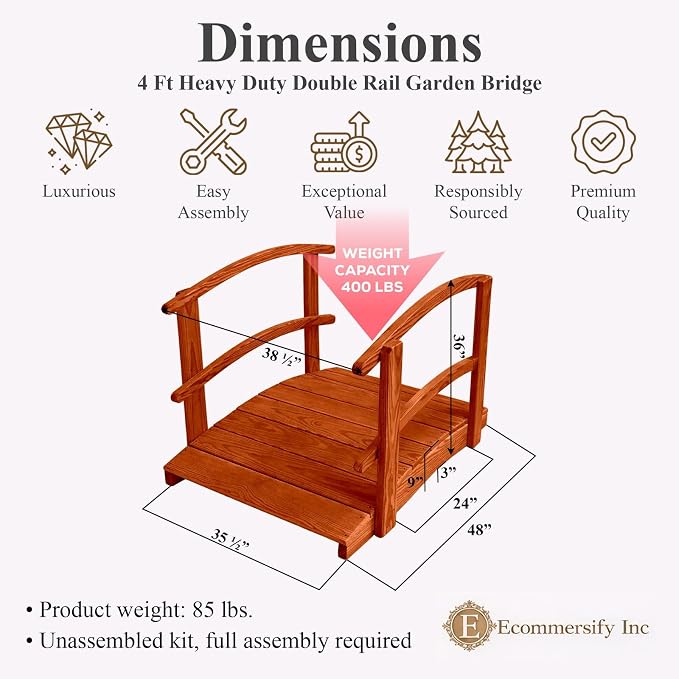 4 FT Cedar Amish Made Garden Bridge - Image 2