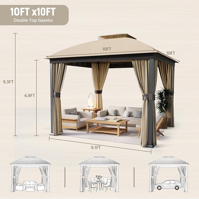 Patio Gazebo 10x10, Outdoor Gazebos, Heavy Duty Gazebo Soft Top Gazebos - Image 3