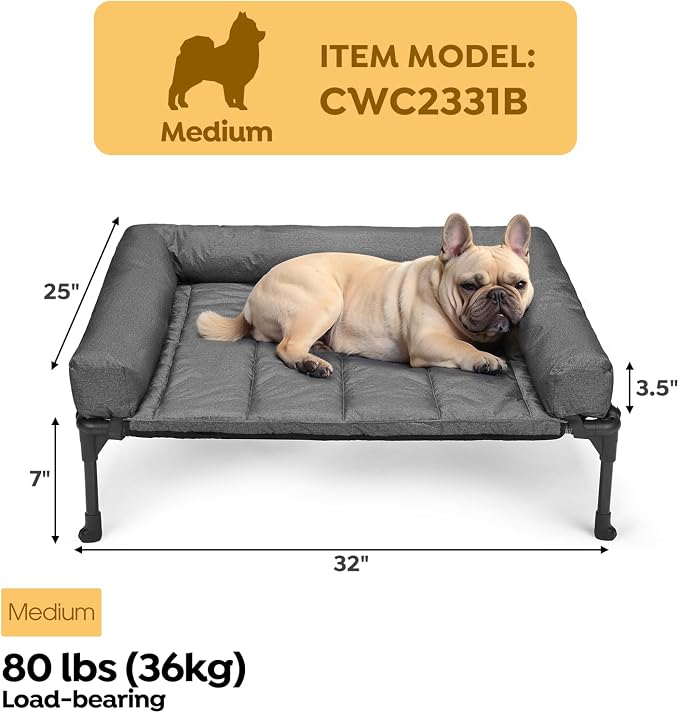 Veehoo Cooling Elevated Dog Bed Add Removable Waterproof Bolster Cushion Mat - Image 2
