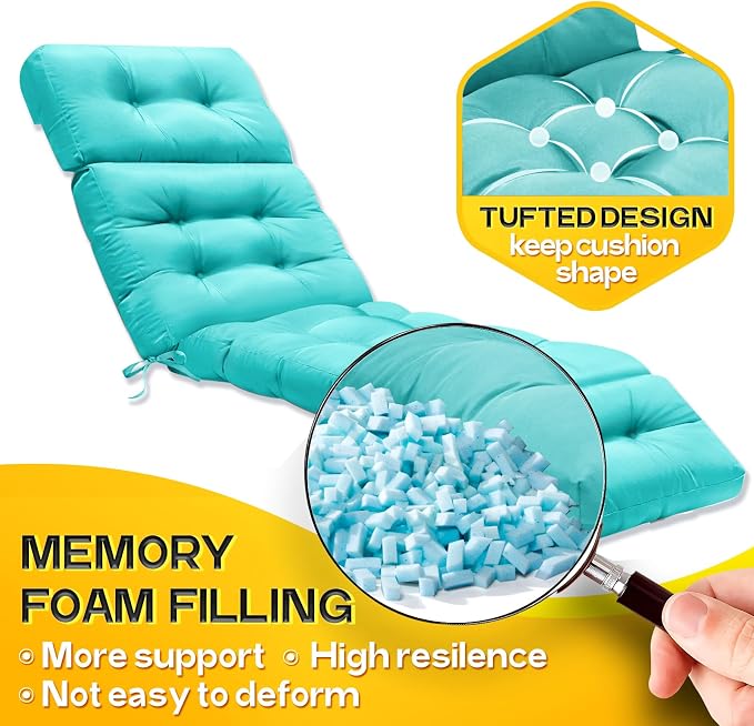 MAGIC ELEPHANT Chaise Lounge Cushion Outdoor, Memory Foam Patio Lounge Chair - Image 3