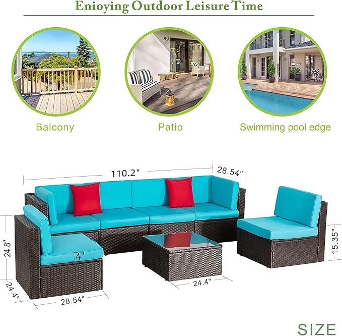 Vongrasig 7 Pieces Outdoor Patio Furniture Sets, Outdoor Sectional Rattan Sofa - Image 6