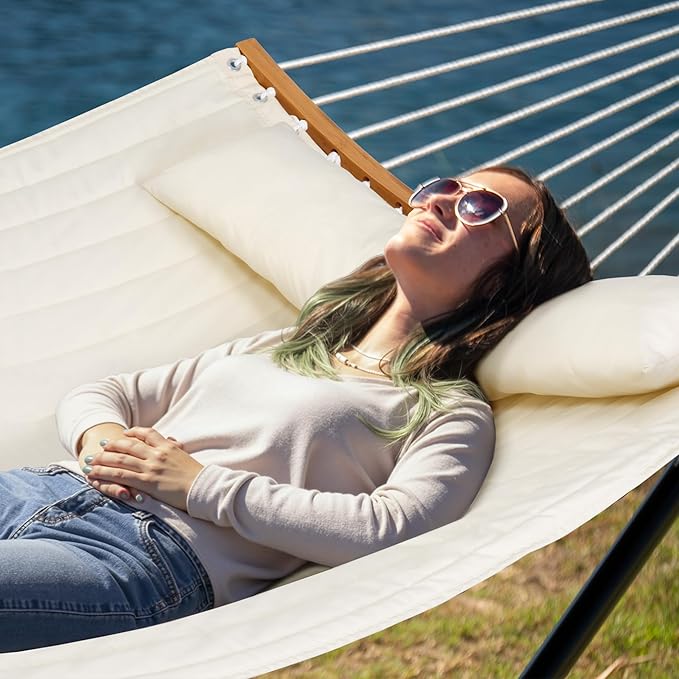 Outdoor Hammock with Stand Included, Two Person Hammock with Curved Spreader Bar - Image 2