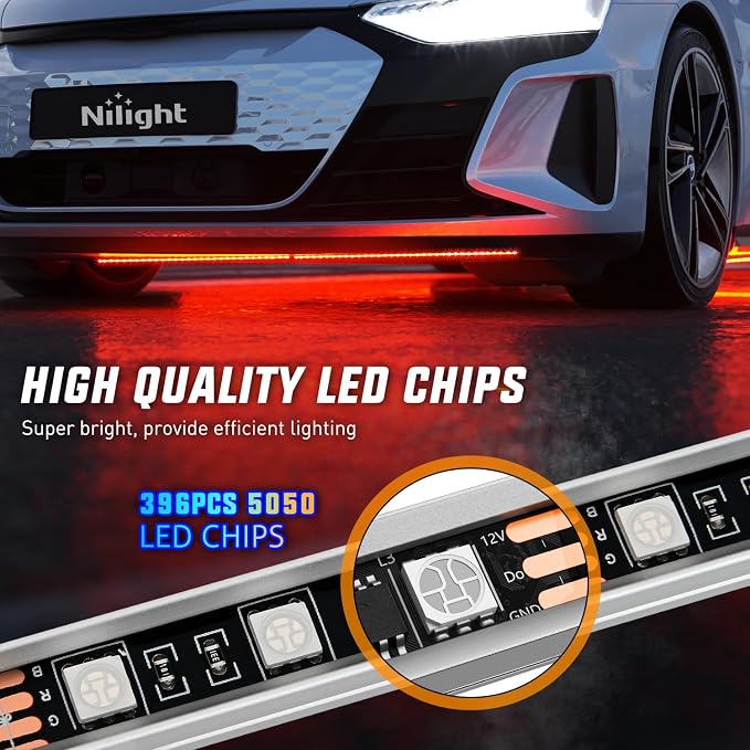 Nilight 4Pcs Aluminum Underglow Neon Accent Strip Lights 396 LEDs RGB Door - Image 3