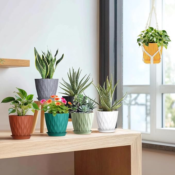7 inch Plant Pots for Indoor Outdoor Plants, 5 Pack Thick Flower Pots - Image 5