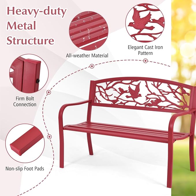 Tangkula Metal Outdoor Garden Bench Park Bench, Patio Bench - Image 6