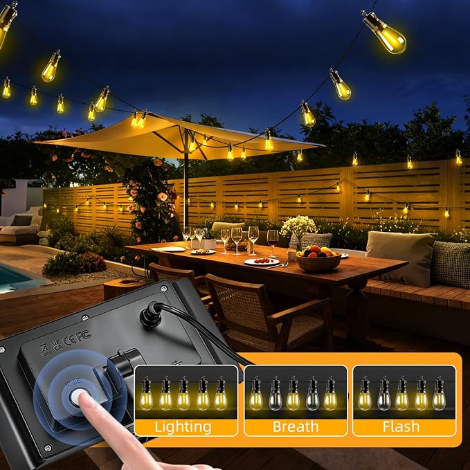 Solar Lights Outdoor Patio Lights: S14 15M 50FT Solar Powered Remote Control 3 - Image 3