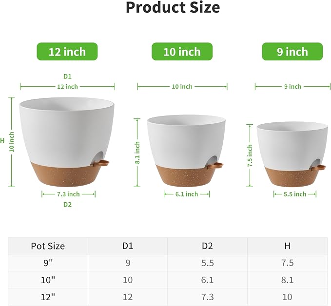 FaithLand 3-Pack Large Planter Pots, 12 10 9 Inch Self Watering Flower Pots - Image 2