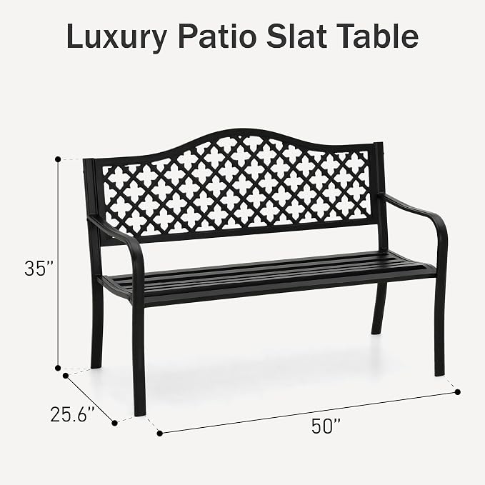 PHI VILLA 50" Outdoor Garden Patio Metal Bench - Image 2