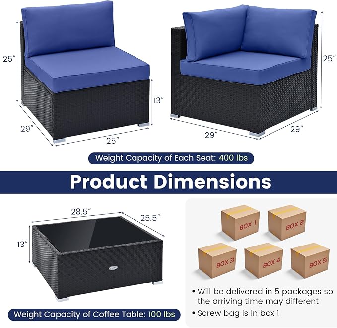 Tangkula 10 Pieces Patio Sofa Set, Outdoor Wicker Conversation Set - Image 5