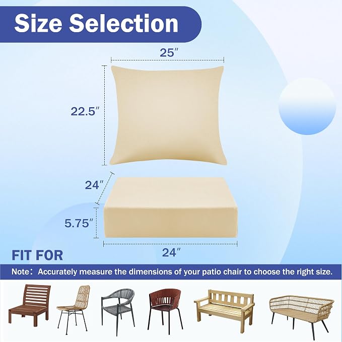 Outdoor Seat Cushion Set, Waterproof & Fade Resistant Patio Chair Cushions - Image 2