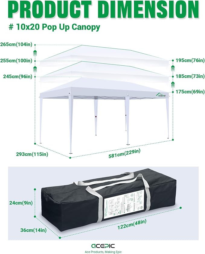 10x20 Pop Up Canopy, 2 Central Lock Easy Set-up Outdoor Party Tent - Image 6