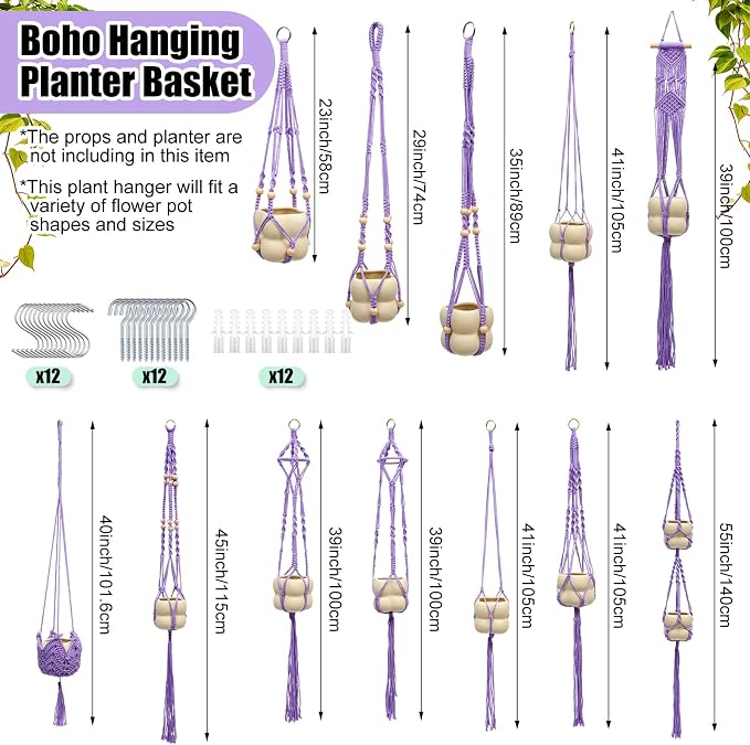 Hoteam 12 Pcs Macrame Plant Hangers Macrame Hanging Planters - Image 3