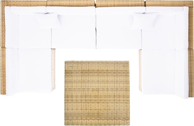SAFAVIEH Outdoor Collection Diona Natural/White Wicker Conversation Patio Set - Image 5