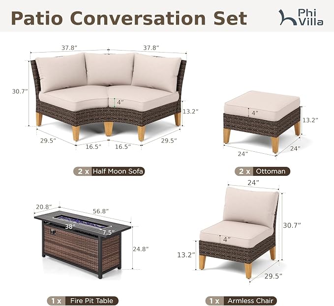 PHI VILLA 6-Piece Wicker Patio Furniture Set - Image 2