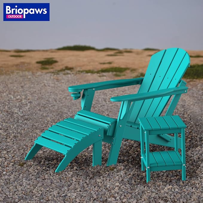BRIOPAWS Adirondack Ottoman | Folding | HDPE Plastic | Aqua Outdoor Foot Rest | - Image 5