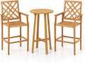 Tangkula 3 Piece Patio Bar Set, Teak Wood Bistro Furniture by TANGKULA