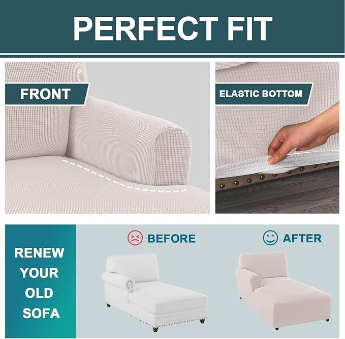 FantasDecor Left Chaise Lounge Cover Stretch Chair Lattice Slipcover - Image 6