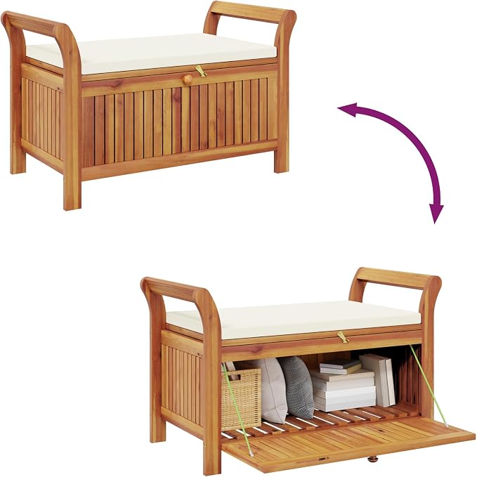 vidaXL Garden Storage Bench, Solid Acacia Wood, Classic Outdoor Design - Image 10